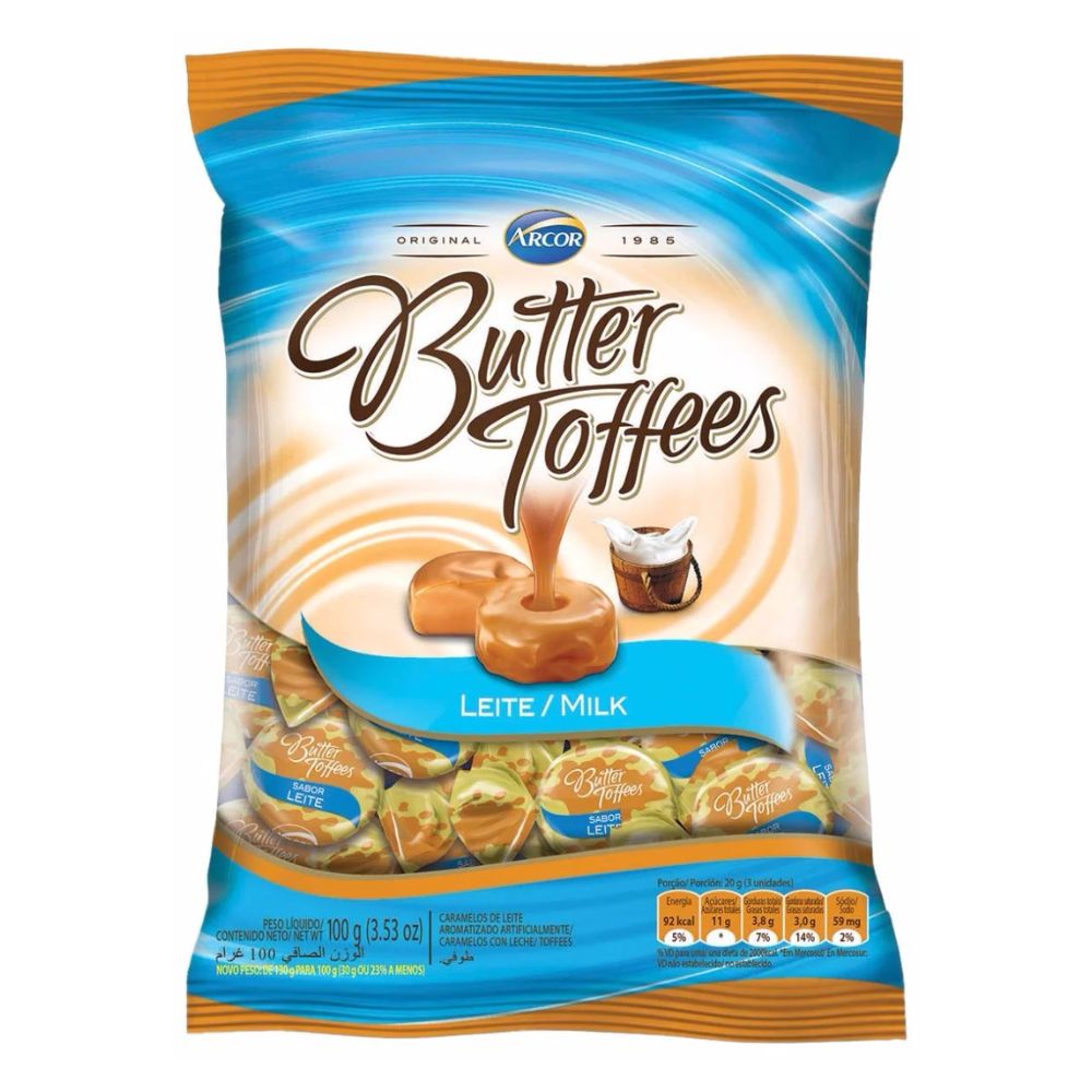 Arcor Bala de Leite Butter Toffees, 100 g / 3.5 oz Bag