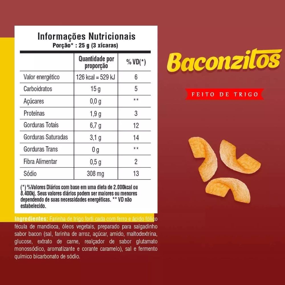 Elma Chips Baconzitos Clássicos Salty Wheat Snack, 103 g / 3.63 oz Bag