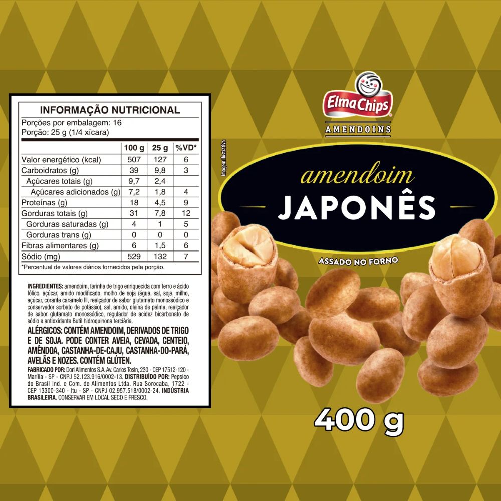 Elma Chips Japanese-Style Peanuts Amendoim Japonês, 400 g / 14.1 oz Bag