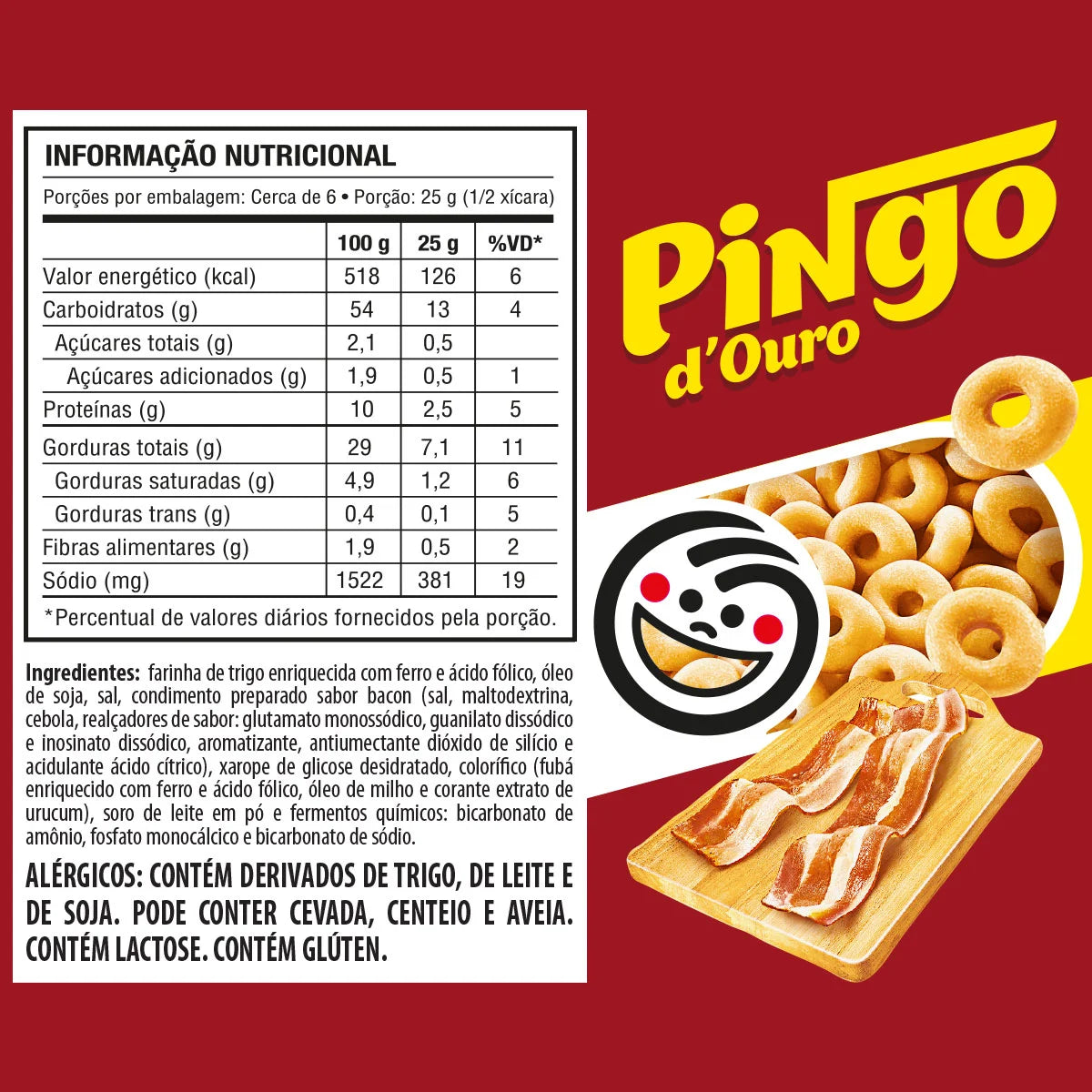 Elma Chips Pingo d'Ouro Clássicos Salgadinho de Trigo Bacon, 160 g / 5.6 oz Bag