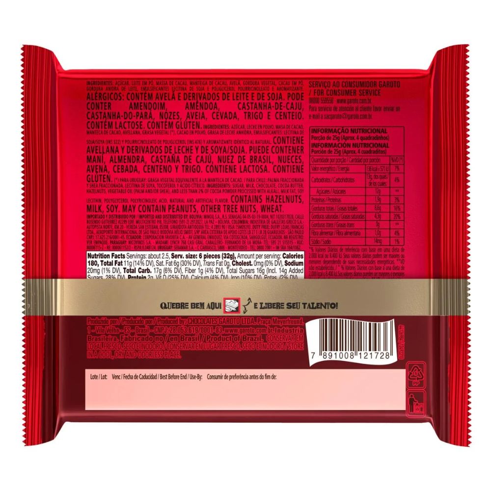 Garoto Talento Chocolate ao Leite com Avelãs, Pacote de 85 g / 3 oz