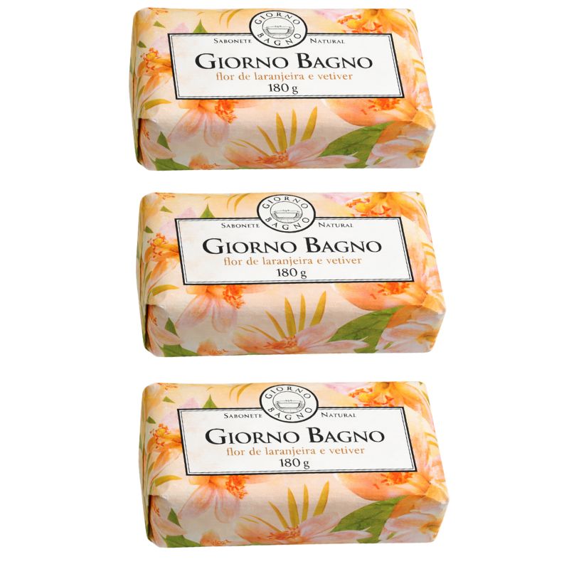 Giorno Bagno Bar Soap, Orange Blossom & Vetiver Scent, 180 g / 6.3 oz (pack of 3)