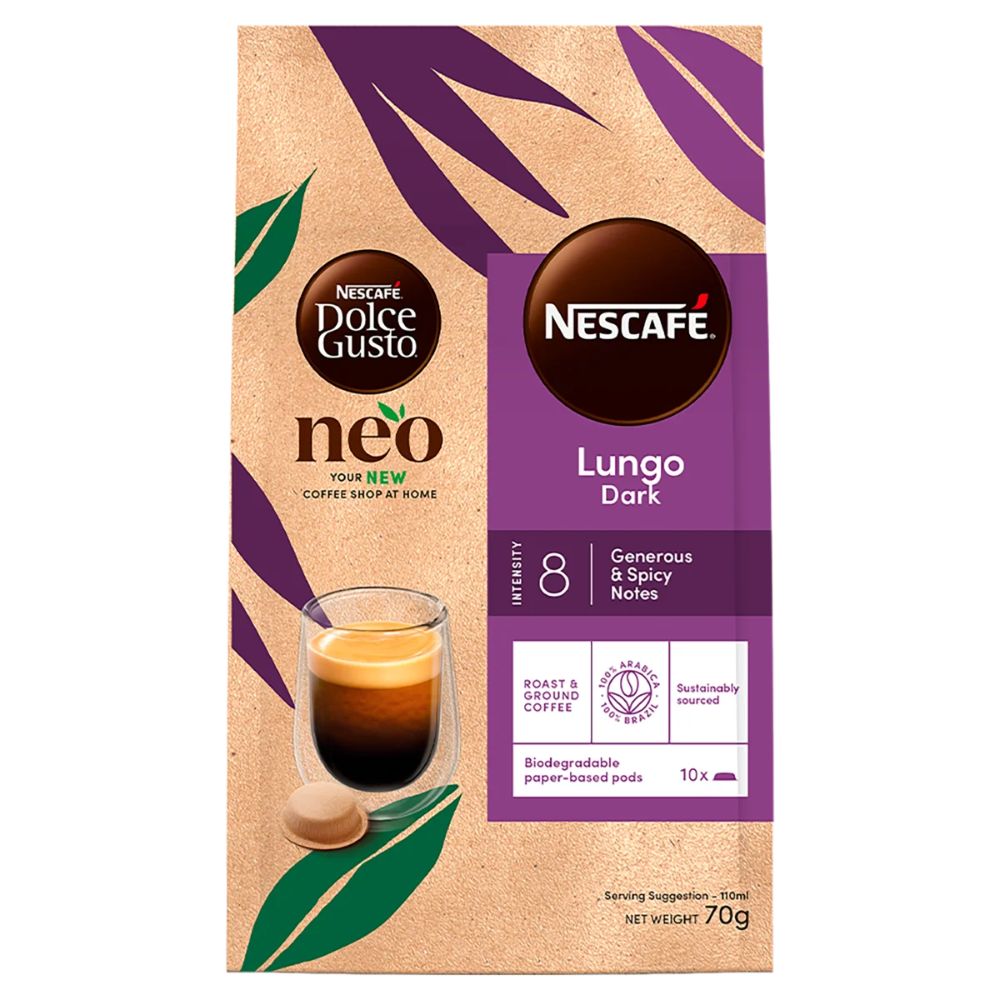 Nescafé Dolce Gusto Lungo Cápsulas de Café Molido Oscuro, 70 g / 2,46 oz, Paquete de 10 Unidades
