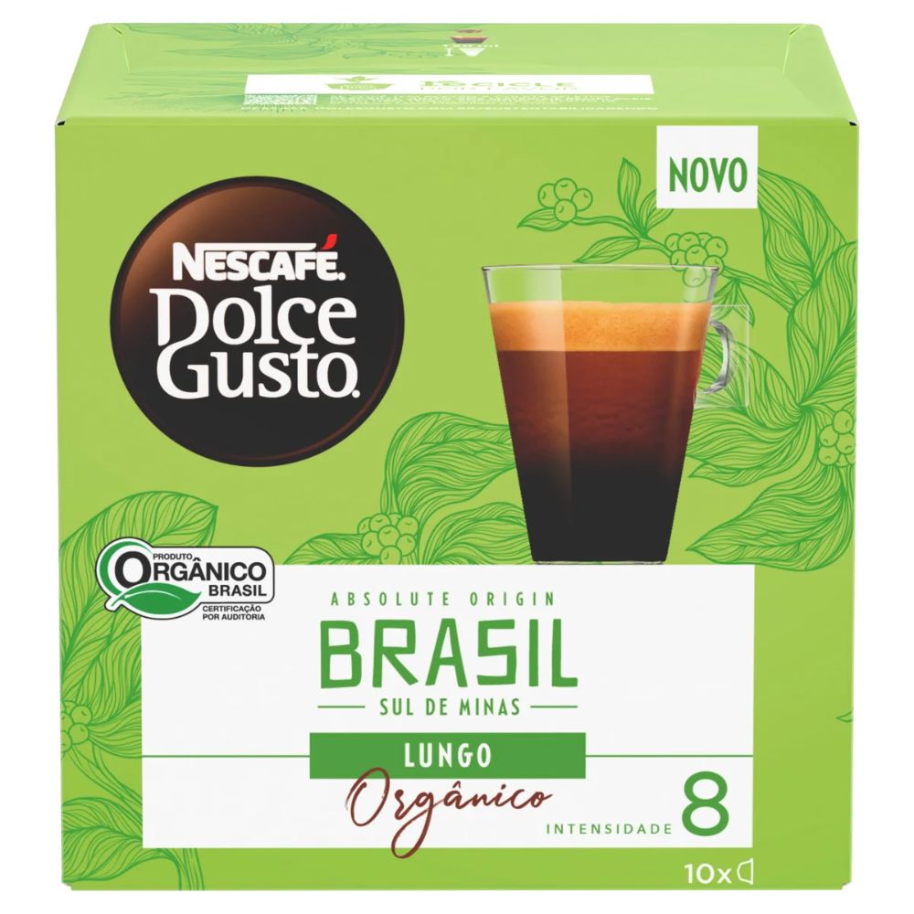 Nescafé Dolce Gusto Lungo Cápsulas de Café Molido Orgánico, Origen Brasil, 80 g / 2,82 oz - 10 cápsulas