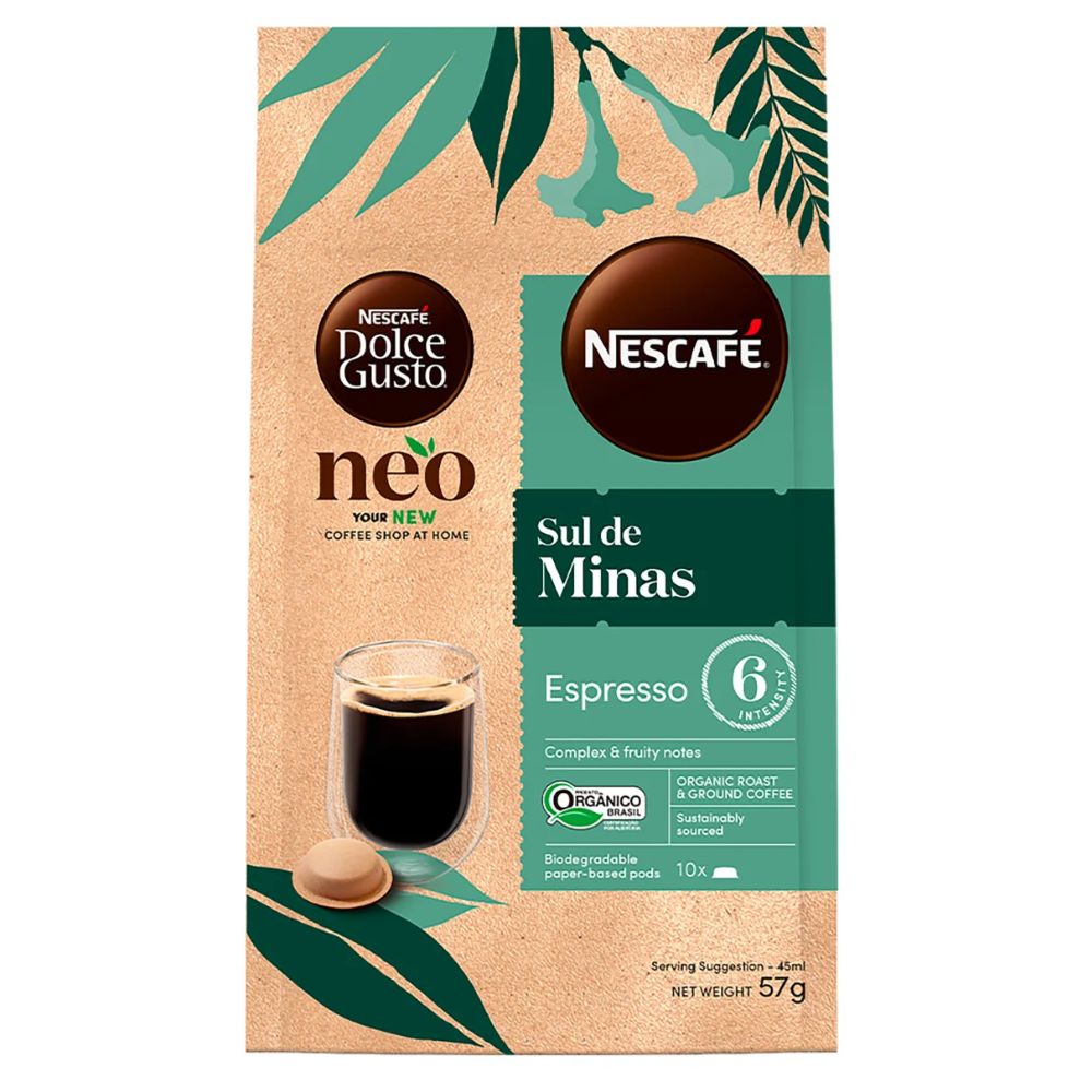 Nescafé Dolce Gusto Café Molido Orgánico Espresso Cápsulas Sul de Minas, Paquete 57 g / 2 oz, 10 Unidades