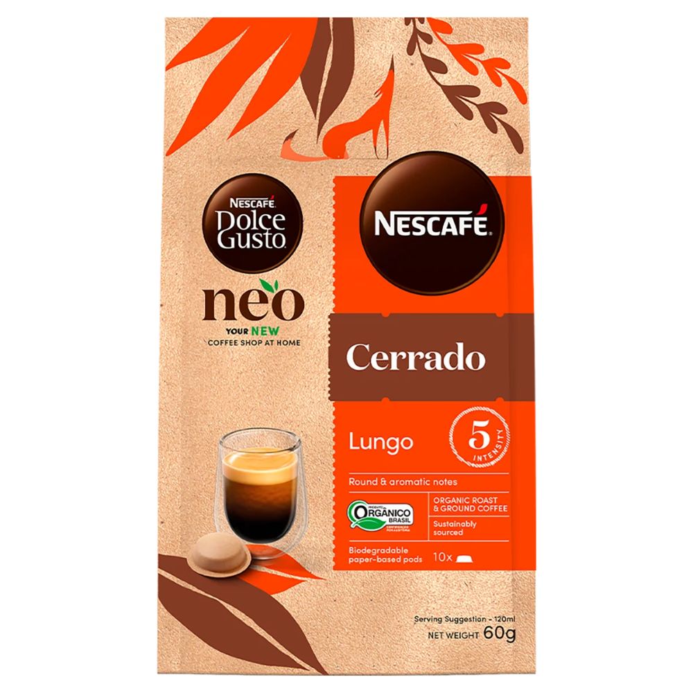 Nescafé Dolce Gusto Cápsulas de Café Molido Orgánico Lungo Cerrado Mineiro, Paquete de 60 g / 2,1 oz, 10 Cápsulas