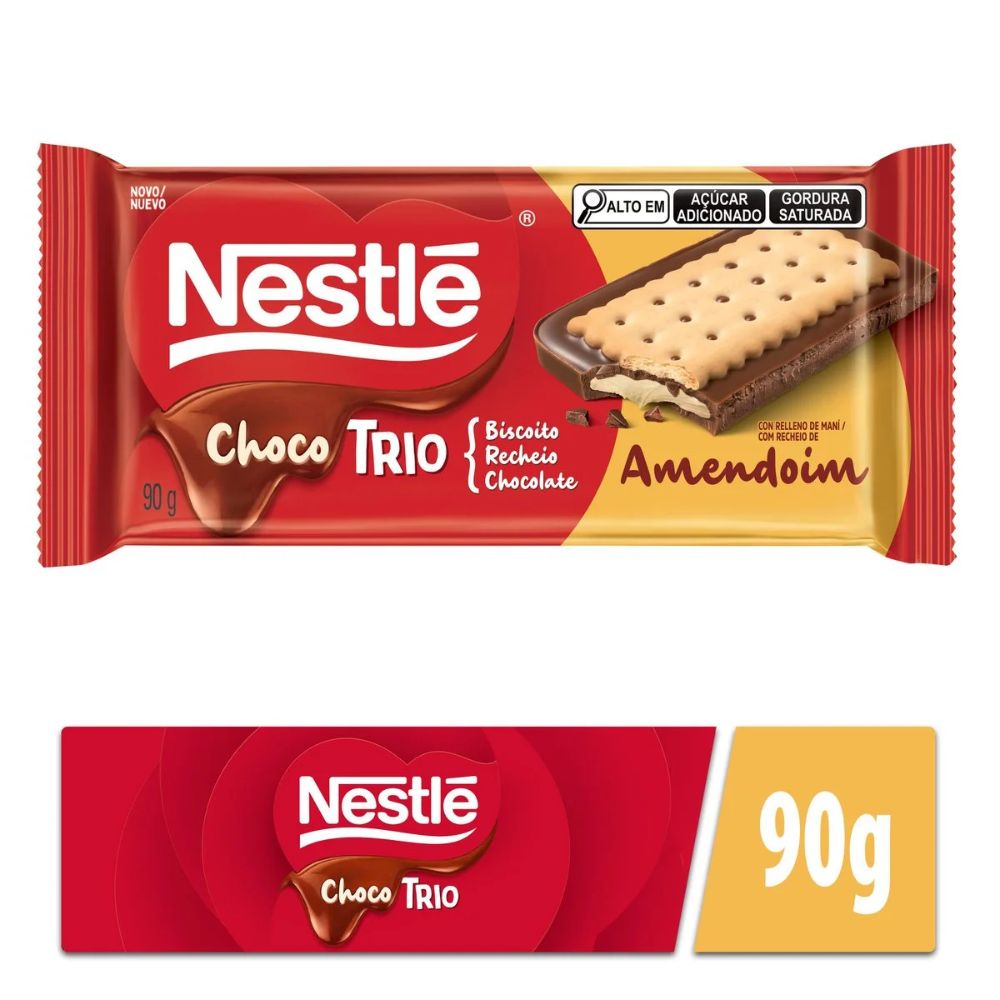 Nestlé Choco Trio Recheio de Manteiga de Amendoim Chocolate, 90 g / 3,17 oz