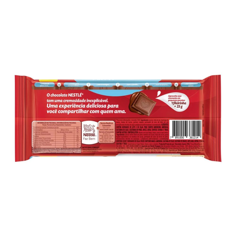 Nestlé Barra de Chocolate ao Leite Clássico, 150 g / 5,3 oz