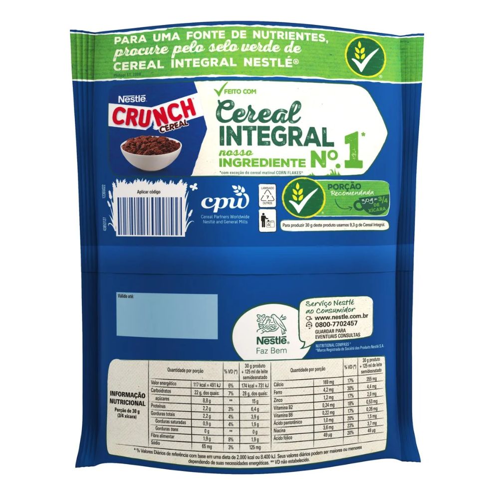 Nestlé Crunch Cereal Matinal, Sachê de 120 g / 4,2 oz