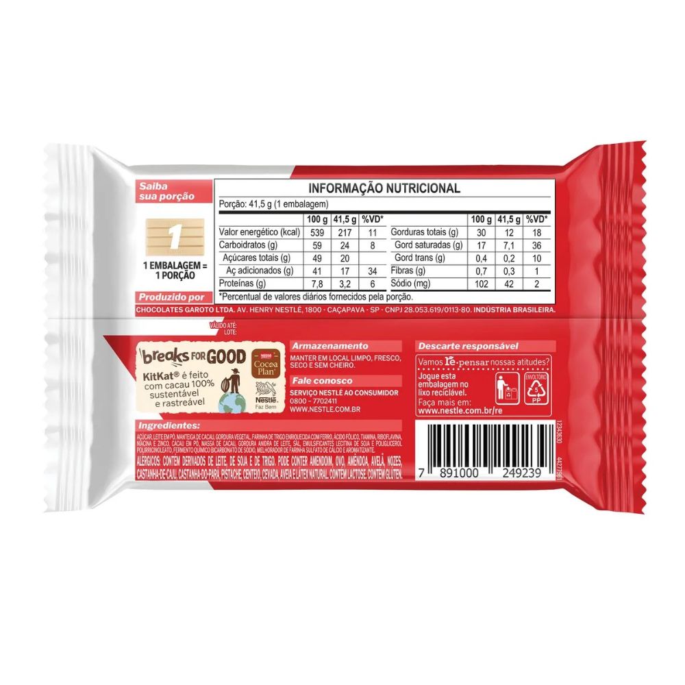 Nestlé KitKat 4 Dedos Chocolate Blanco, 41,5 g / 1,46 oz