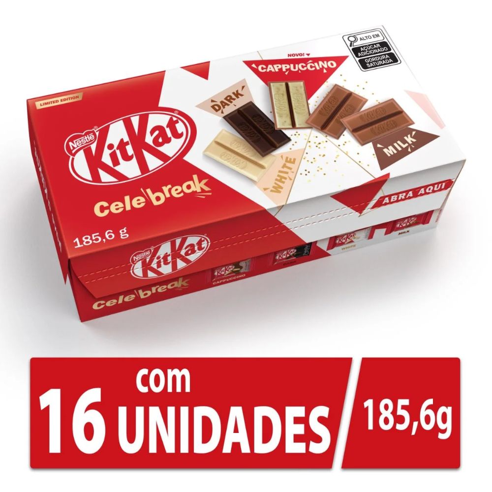 Nestlé KitKat Celebreak Milk, Barquillo Blanco, Oscuro y Capuchino, Caja de 185,6 g / 6,55 oz - 16 Unidades
