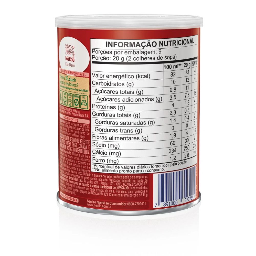 Nestlé Nescau 30% Cocoa Chocolate Powder, 180 g / 6.3 oz Can