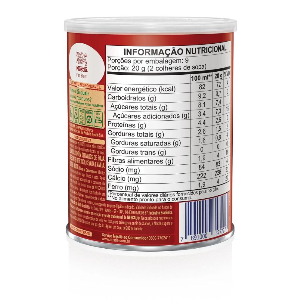 Nestlé Nescau Extra Cocoa Chocolate Powder, 60% Cacao, 180 g / 6.3 oz Can