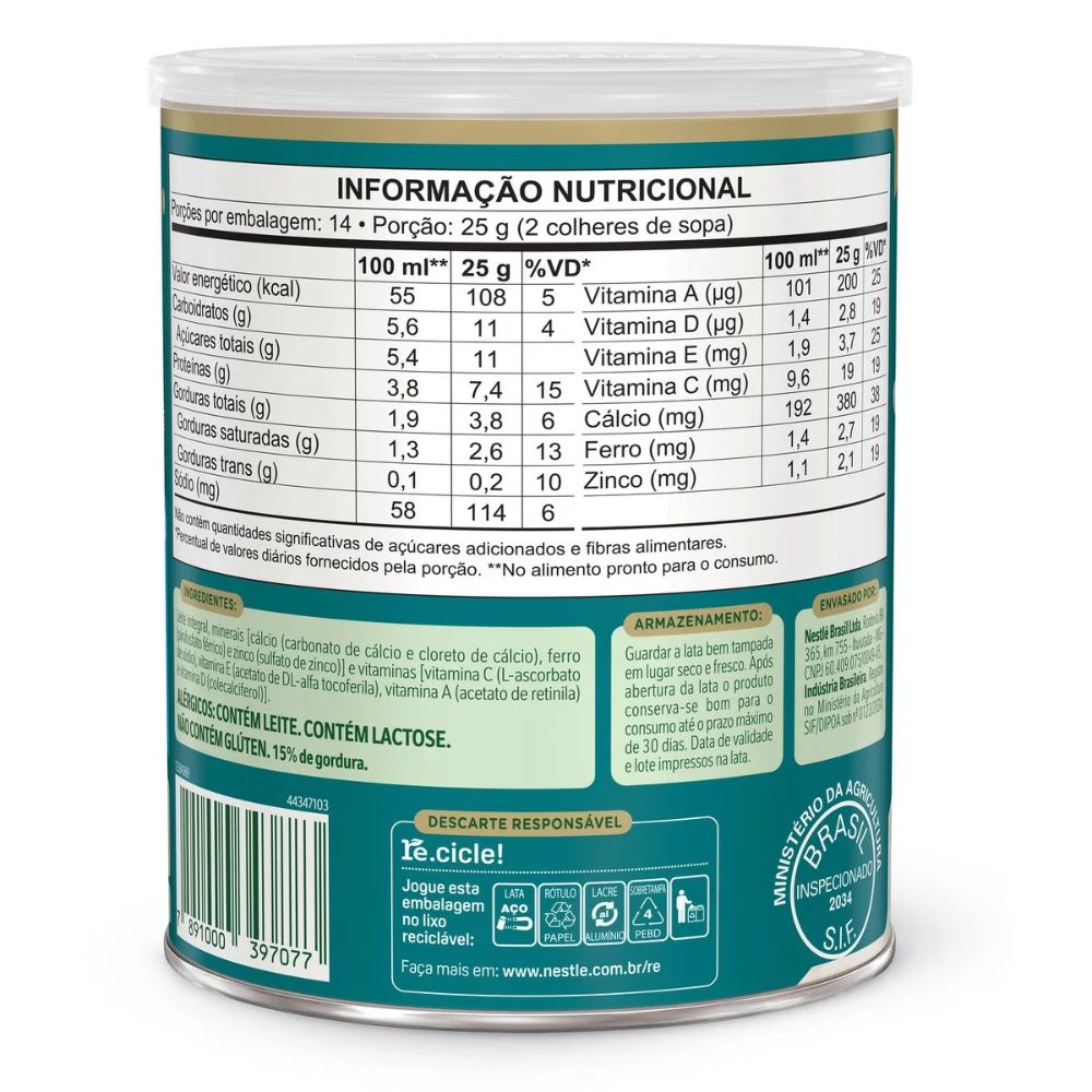 Nestlé Ninho Adulto Powdered Milk, 350 g / 12.3 oz Can