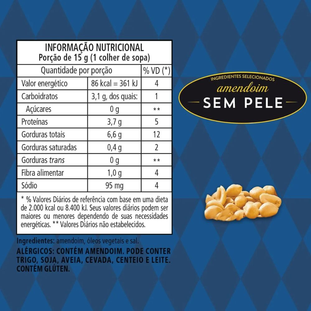 Peanut Without Skin Amendoim Sem Pele, 400 g / 0.88 lb Bag