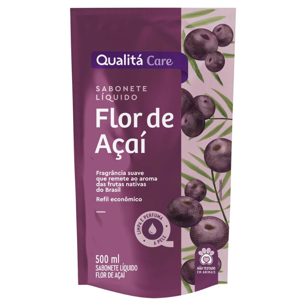 Qualitá Care Açaí Flower Liquid Soap Refill Pouch, 500 ml / 16.9 oz Economic Refill