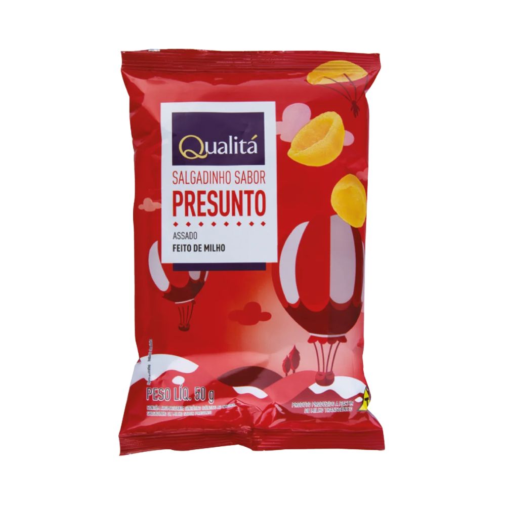 Qualitá Ham-Flavored Corn Snack Salgadinho de Milho Sabor Presunto, 50 g / 1.76 oz Bag