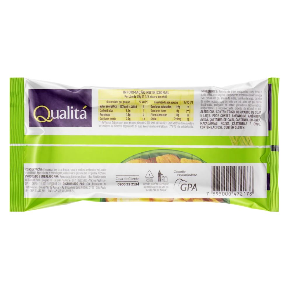 Qualitá Onion and Parsley Wheat Snack Salgadinho de Trigo, 50 g / 1.76 oz bag