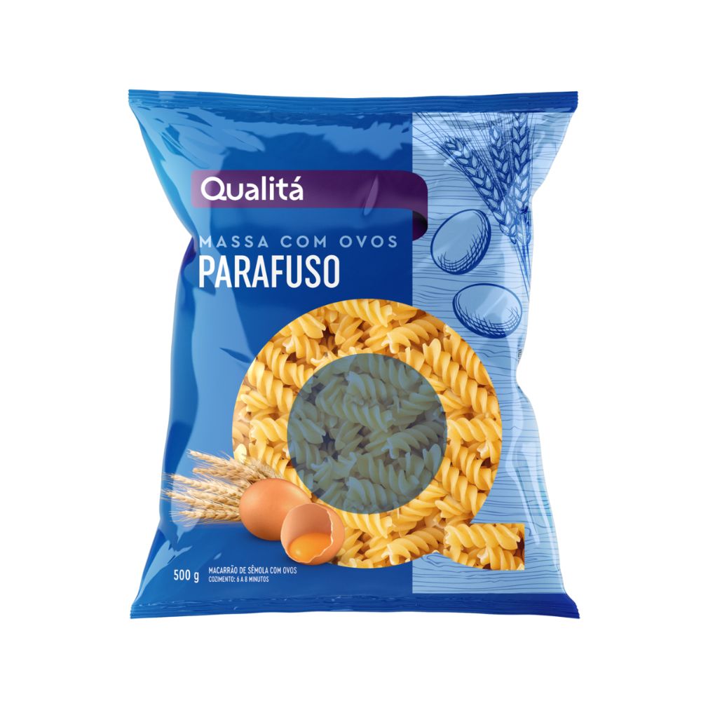 Qualitá Parafuso Egg Semolina Pasta Macarrão de Sêmola com Ovos, 500 g / 17.6 oz bag