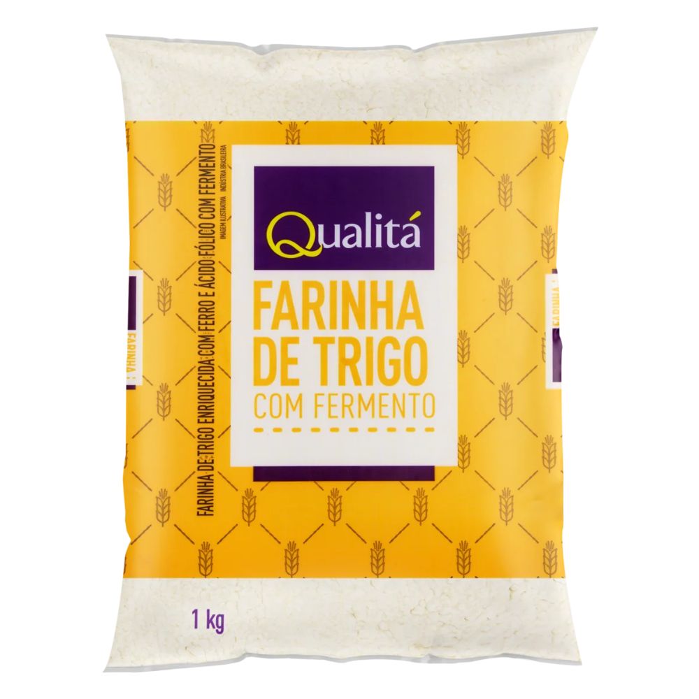 Qualitá Self-Rising Wheat Flour Enriched with Iron and Folic Acid, 1 kg / 2.2 lb bag