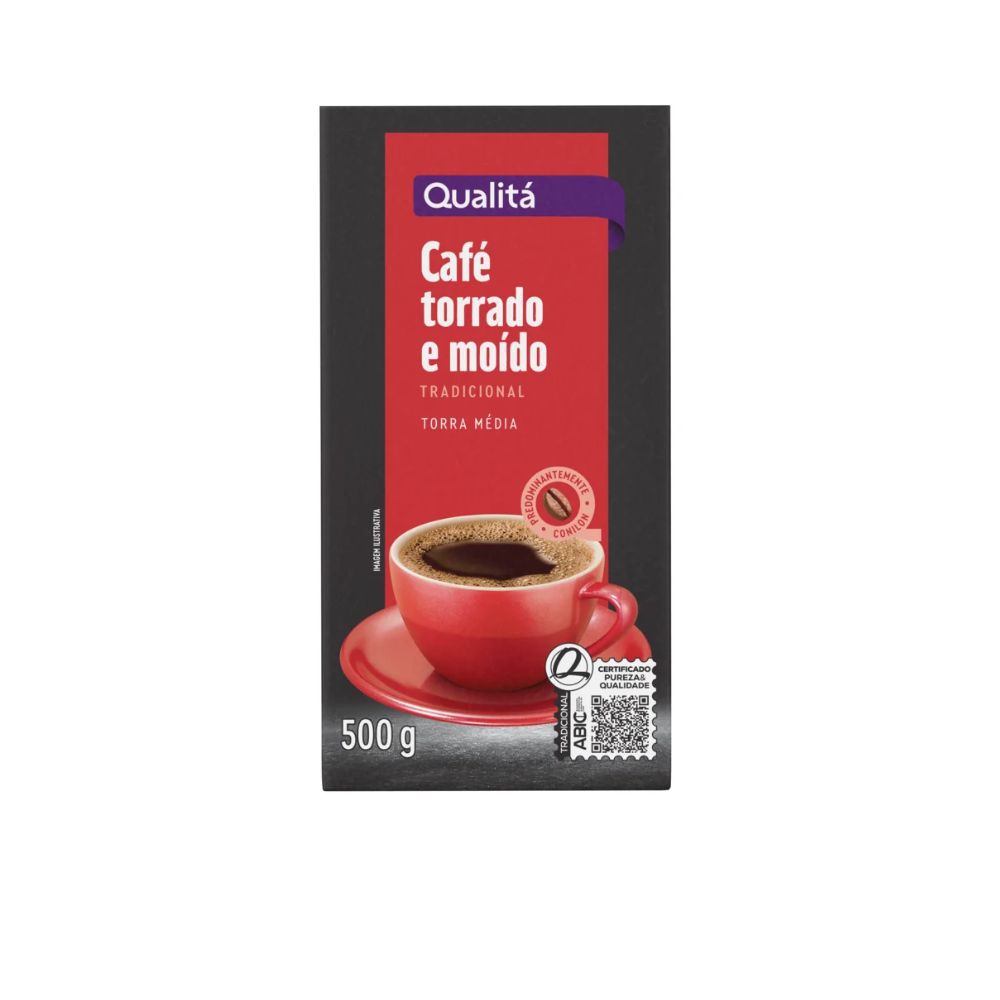 Qualitá Café Moído Tradicional Embalado a Vácuo, Saco de 500 g / 17,6 oz