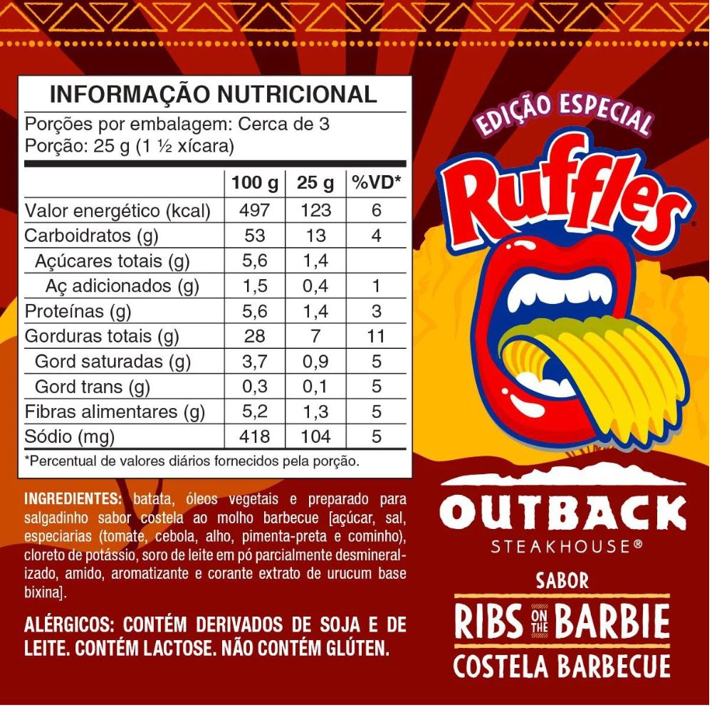 Ruffles Outback Rib BBQ Wavy Potato Chips, 65 g / 2.29 oz Bag