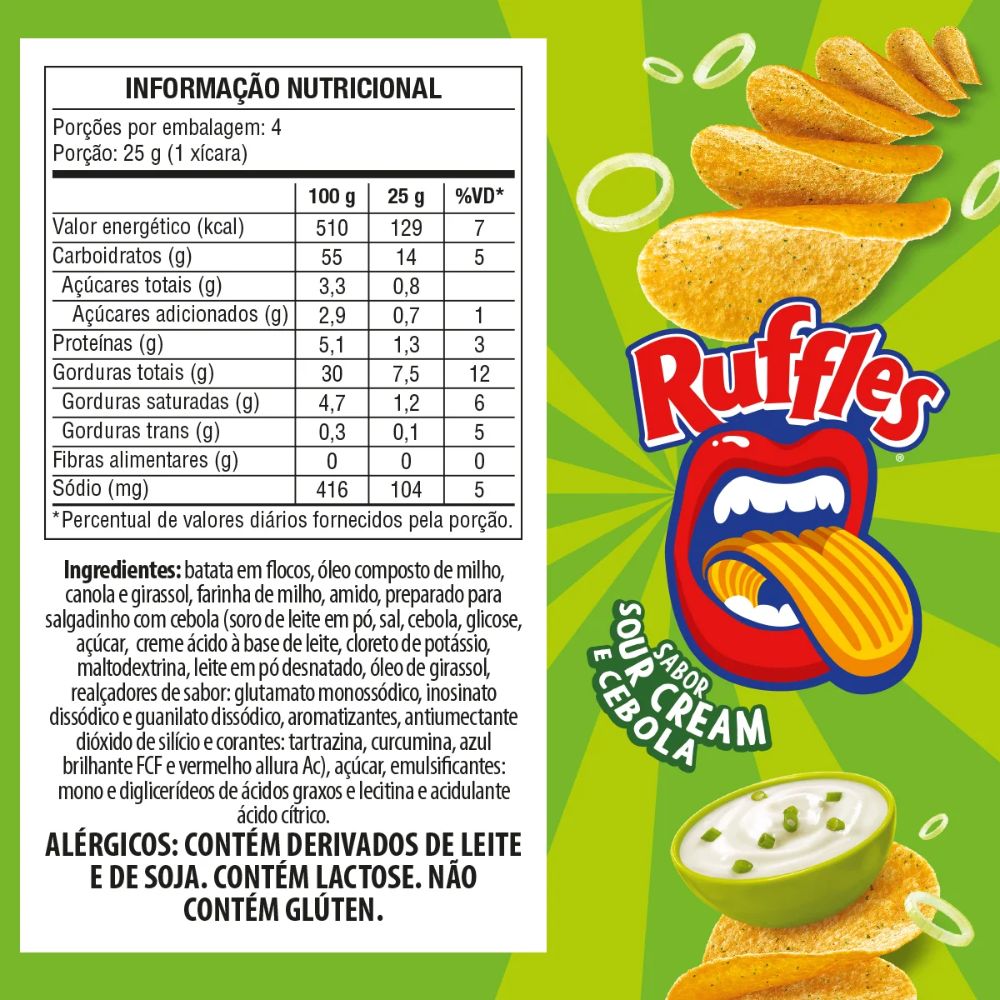 Ruffles Sour Cream & Onion Potato Snack, 100 g / 3.5 oz Tube