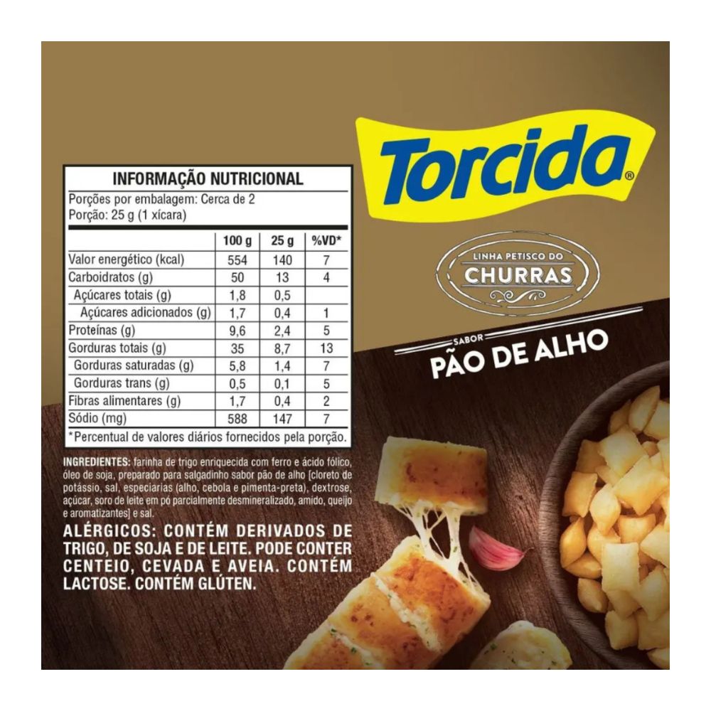 Salgadinho Torcida Churras Pão de Alho Snack, 60 g / 2.1 oz Bag