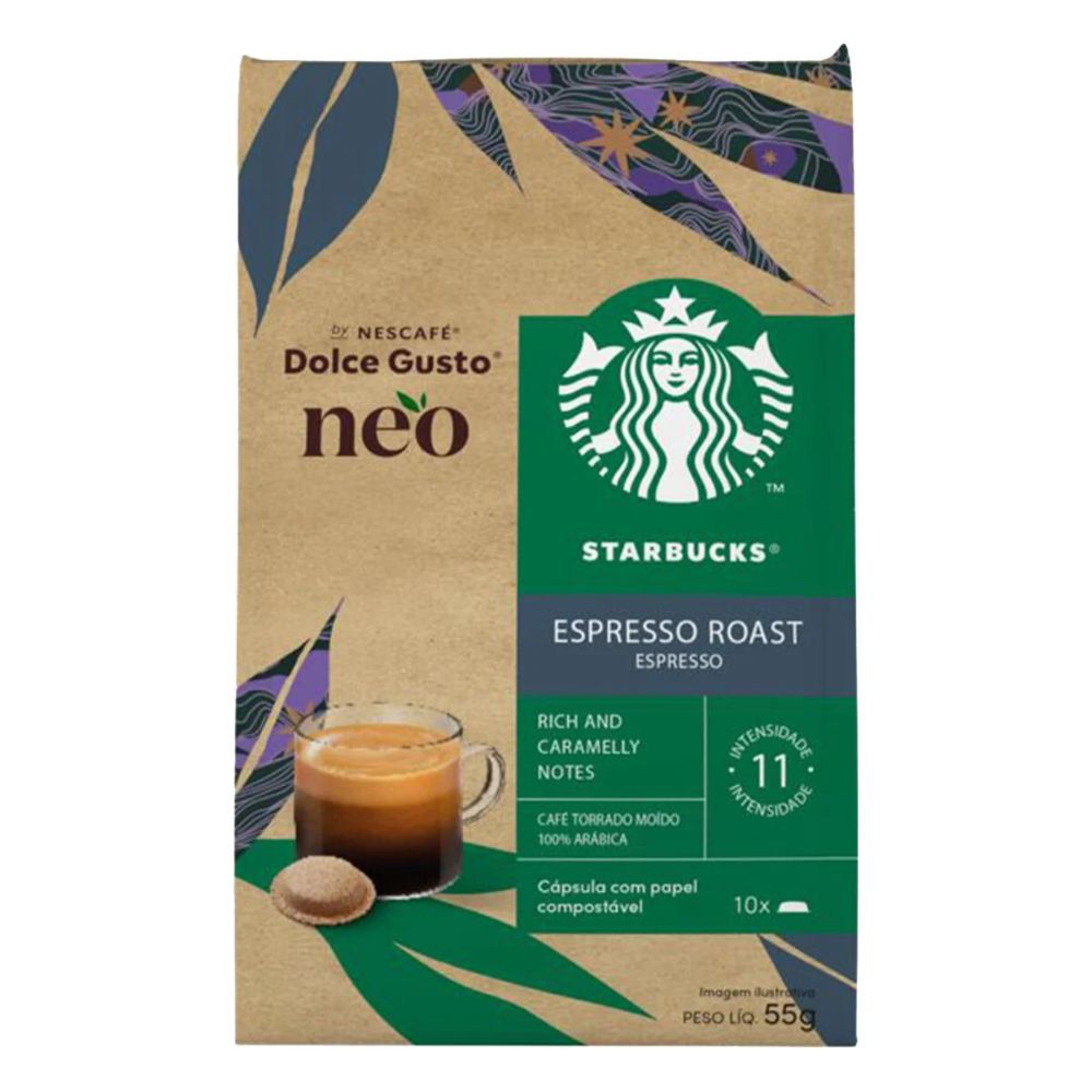 Starbucks Espresso Roast Ground Coffee Capsules Nescafé Dolce Gusto 55 g oz Pack, 10 Units