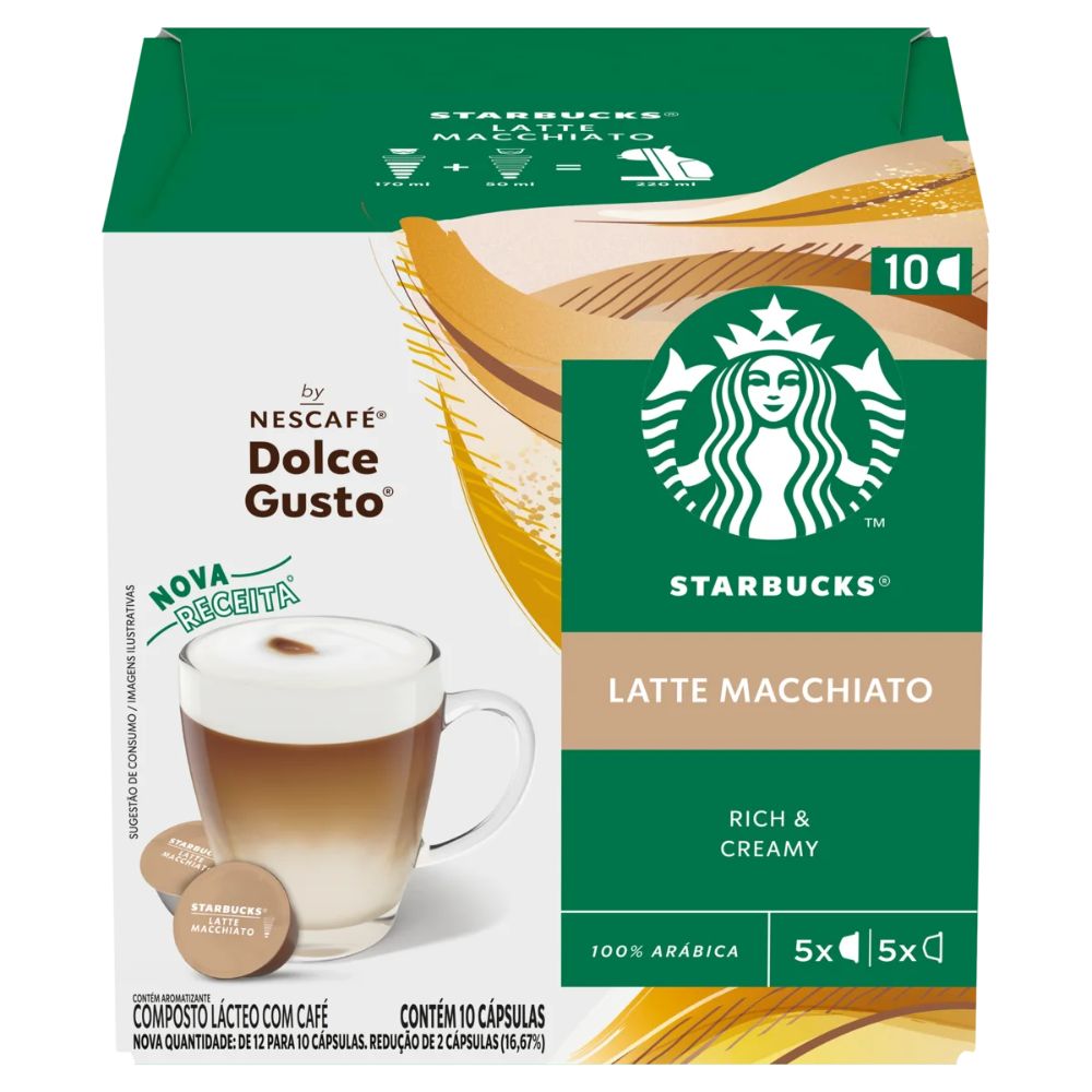 Starbucks Latte Macchiato Coffee Capsules Café com Leite, 107.5 g / 3.8 oz box (10 Units)
