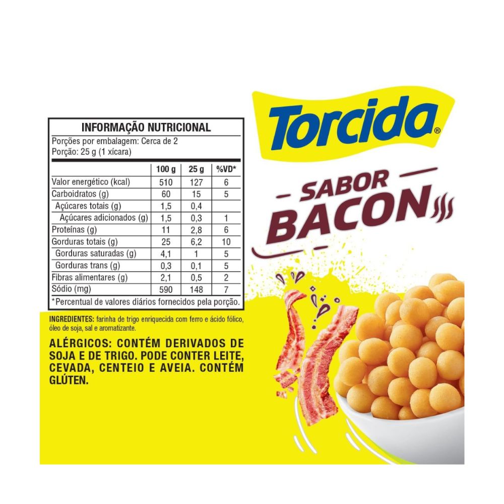 Torcida Bacon-Flavored Wheat Snack Salgadinho de Trigo, 60 g Bag