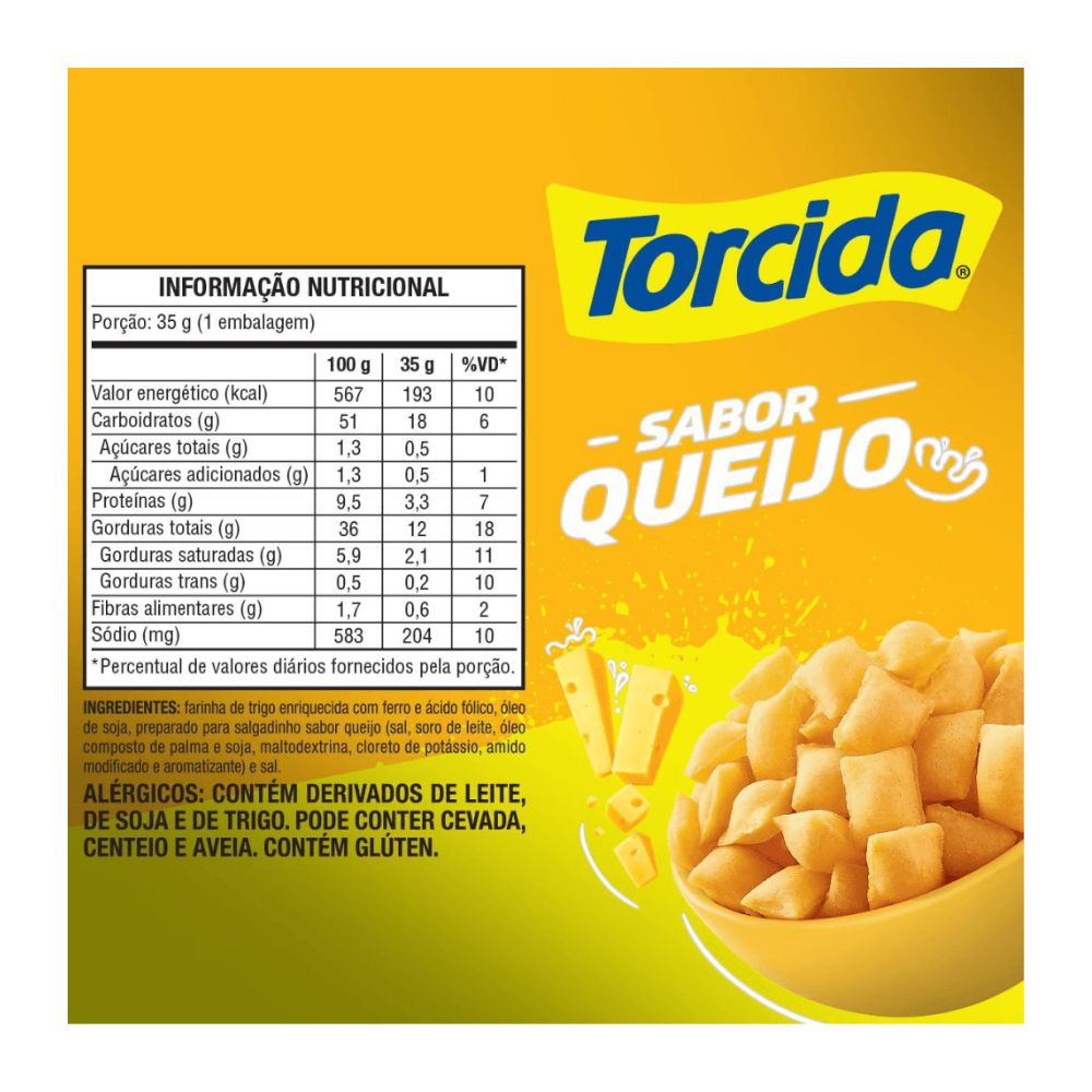 Torcida Cheese Flavored Wheat Snack Salgadinho de Trigo, 60 g / 2.1 oz Bag