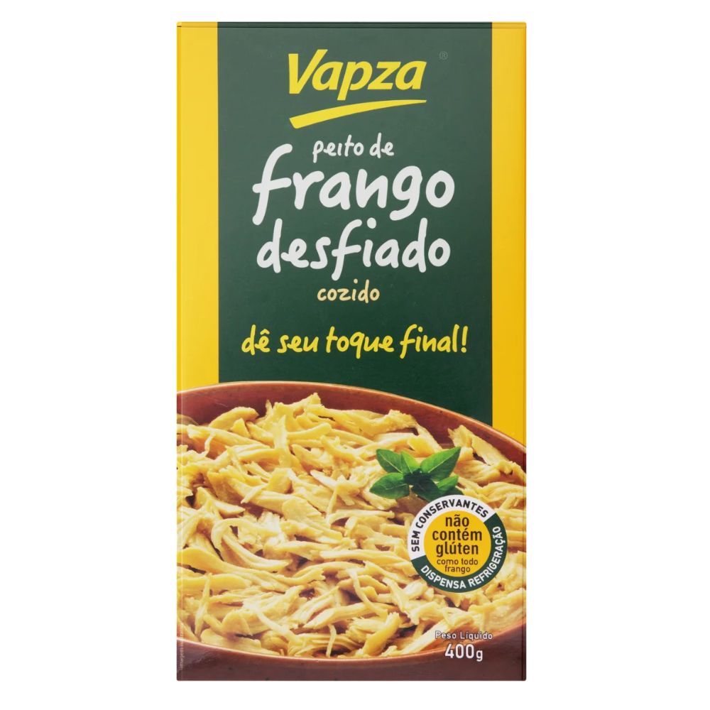 Vapza Frango Desfiado Cozido a Vapor Shredded Chicken, 400 g / 14.1 oz Box