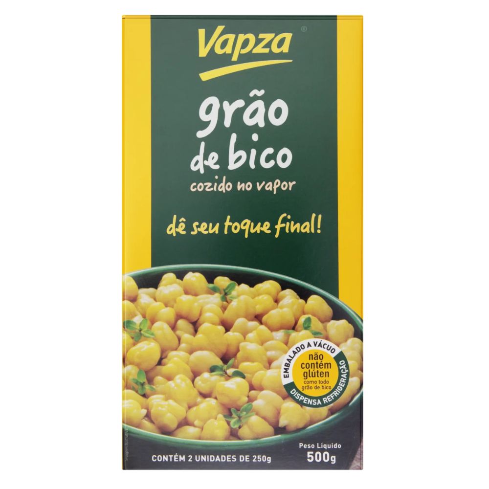 Vapza Steamed Chickpeas Grão de Bico Cozido a Vapor, 500 g / 17.6 oz Box