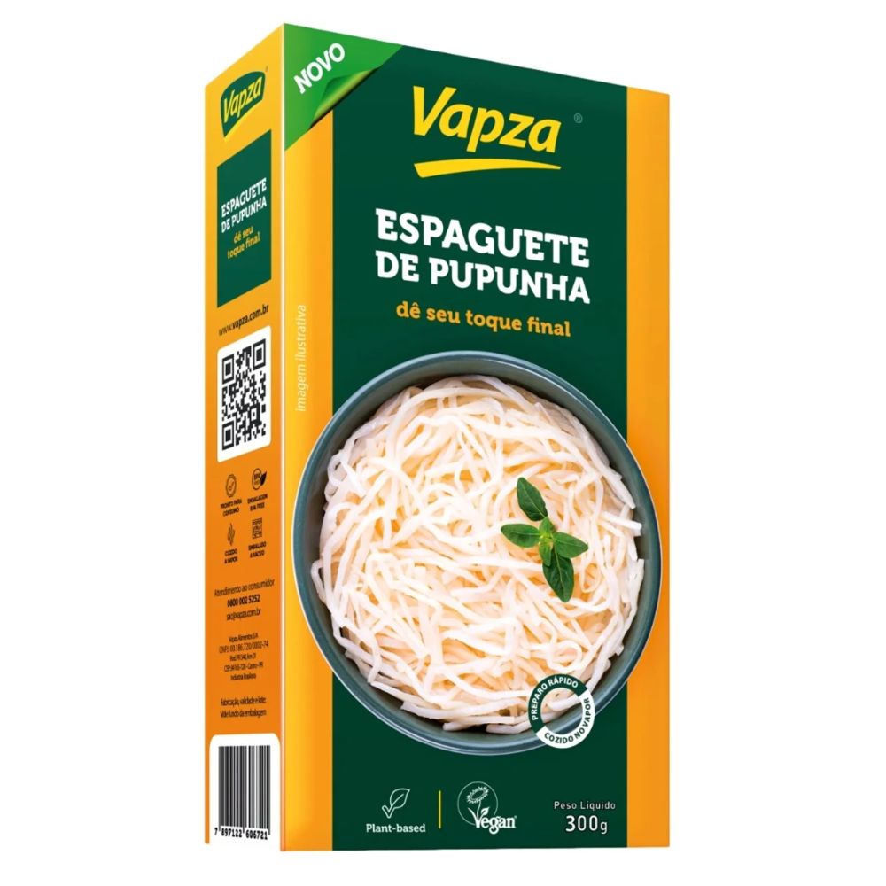 Vapza Steamed Pupunha Heart of Palm Spaghetti, 300 g / 10.6 oz Box