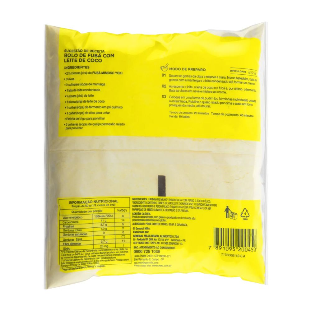 YOKI Fubá de Milho, Traditional Corn Flour, 500 g / 1.1 lb Bag