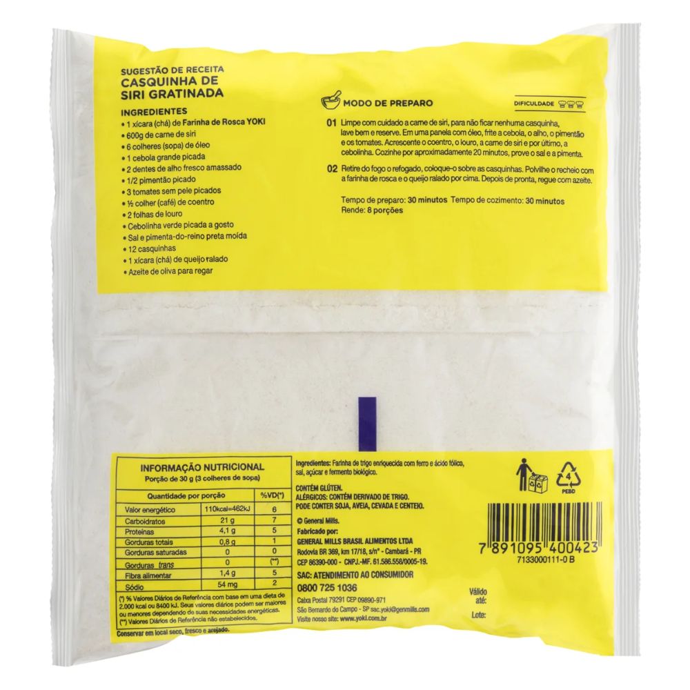 Yoki Farinha de Rosca Pan rallado, Bolsa de 500 g / 1,1 lb