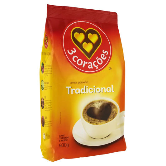 3 Coracoes Traditional Ground Coffee Café Torrado, 500 g / 1.1 lb Bag