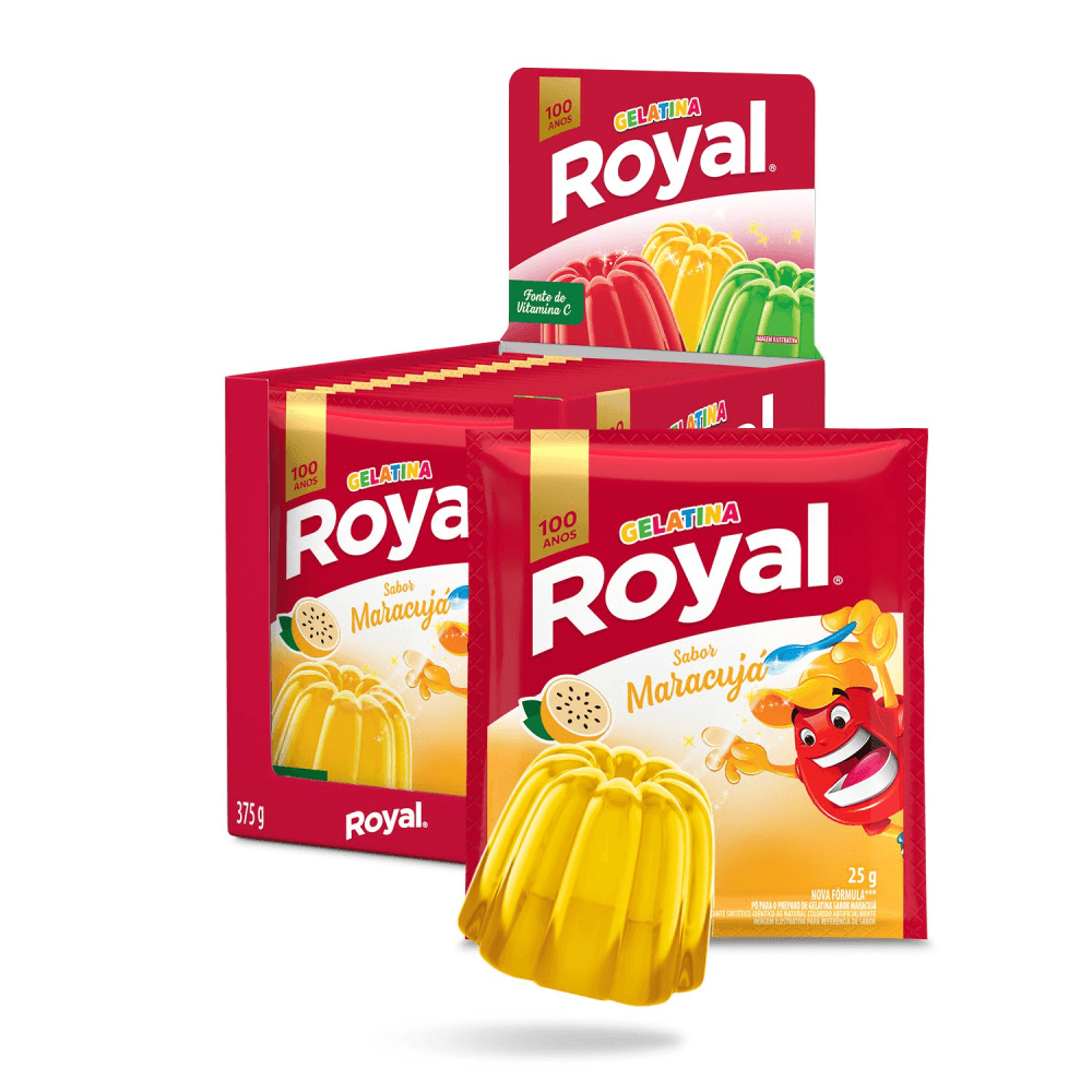 Royal Passion Fruit Gelatin Powder Gelatina em Pó, 25 g / 0.88 oz (Box of 15 Units)